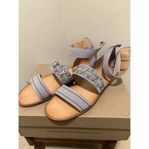 Frye and Co. Womens Ice Blue Whipstitch Perforated Zip-Up Sandals 9.5 M